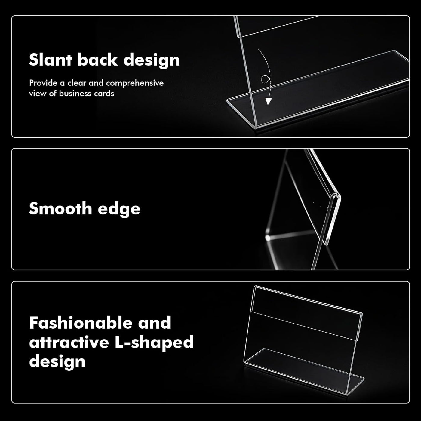 16 PCS 3.5 X 2.5 Inch Acrylic Business Card Holders,Clear Name Display Slant Back Sign Holders Card Stand Organizer for Desk Office Men Women,L Shaped Display Stand,Thickness 0.05inch