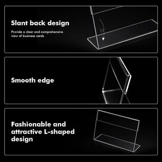 16 PCS 3.5 X 2.5 Inch Acrylic Business Card Holders,Clear Name Display Slant Back Sign Holders Card Stand Organizer for Desk Office Men Women,L Shaped Display Stand,Thickness 0.05inch