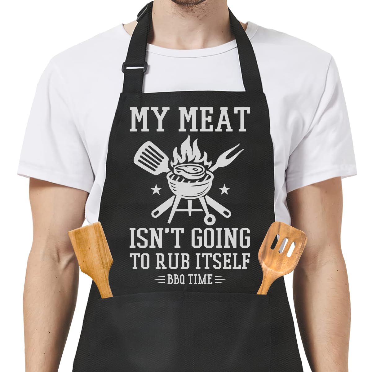 SANDJEST Funny Mens Aprons with Pockets for BBQ Grilling Cooking Grandpa Husband Apron for Birthday Christmas Father's Day