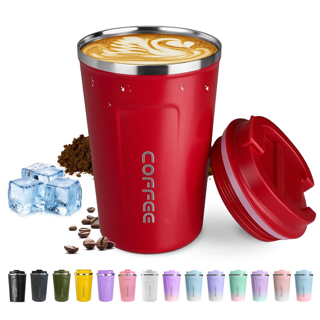SPLMIFA Travel coffee mugs leak-proof, reusable coffee cups with lids, stainless steel vacuum insulated coffee tumblers, thermal insulation cups for men & women keep drinks hot & cold(2nd-Black, 12OZ)
