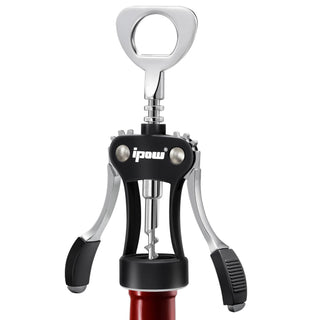IPOW Wine Opener, Zinc Alloy Wine Bottle Opener, Wing Corkscrew Heavy Duty, Manual Multifunctional Cork Screw for Waiter, Silver