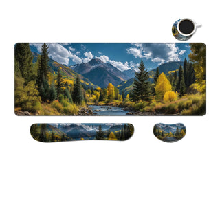 Desk Mat, Large Gaming Mouse Pad with Wrist Rest, 4 in1 XXL Mouse pad+Keyboard Wrist Rest+Mouse Pad Wrist Support+Cup Coaster Set, Ergonomic Desk Pad for Home Office, Trees Library