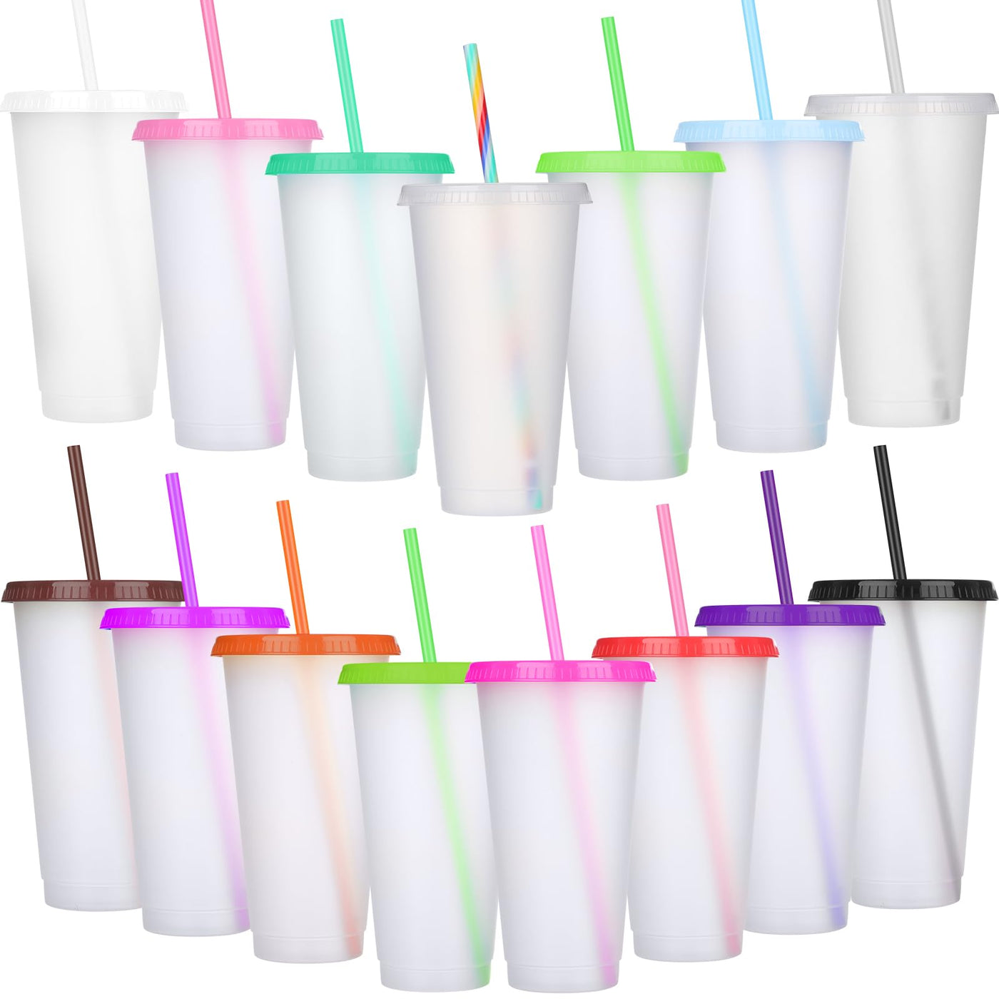 Honeydak 15 Pack Tumbler with Straw and Lid Bulk Cups for Gifts Water Bottle Iced Coffee Travel Mug Cup Reusable Plastic Tumblers for Party Birthdays 24-27 oz (Solid Color)