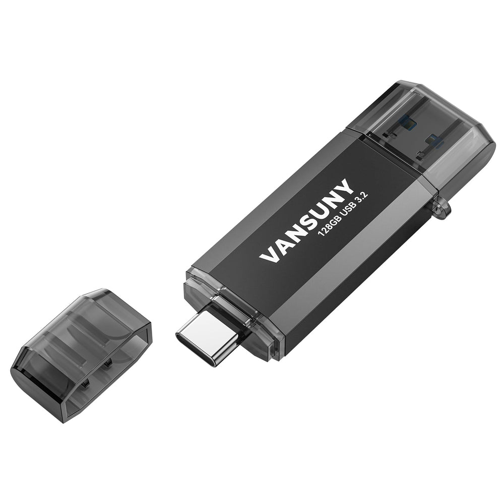 Vansuny 2 Pack 128GB USB C Flash Drive 2 in 1 OTG USB 3.0 + Tape C Memory Stick with Keychain Dual Type C Thumb Drive Photo Stick Jump Drive (Black and Silver)