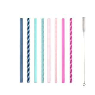 Ello Impact 8 Pack Reusable Plastic Straws, Dishwasher Safe, BPA-Free with Cleaning Brush,Rosewater