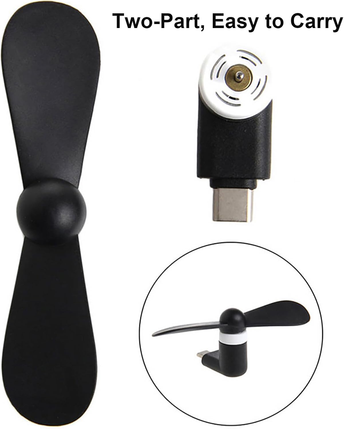 Sokelinn-six Type C Phone Fan, Mini USB C Cooling Hand Fans Portable Summer Cooler for ipad Type C Plug Devices-2 Pieces (Black)