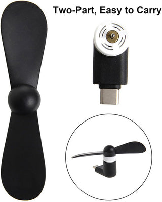 Sokelinn-six Type C Phone Fan, Mini USB C Cooling Hand Fans Portable Summer Cooler for ipad Type C Plug Devices-2 Pieces (Black)