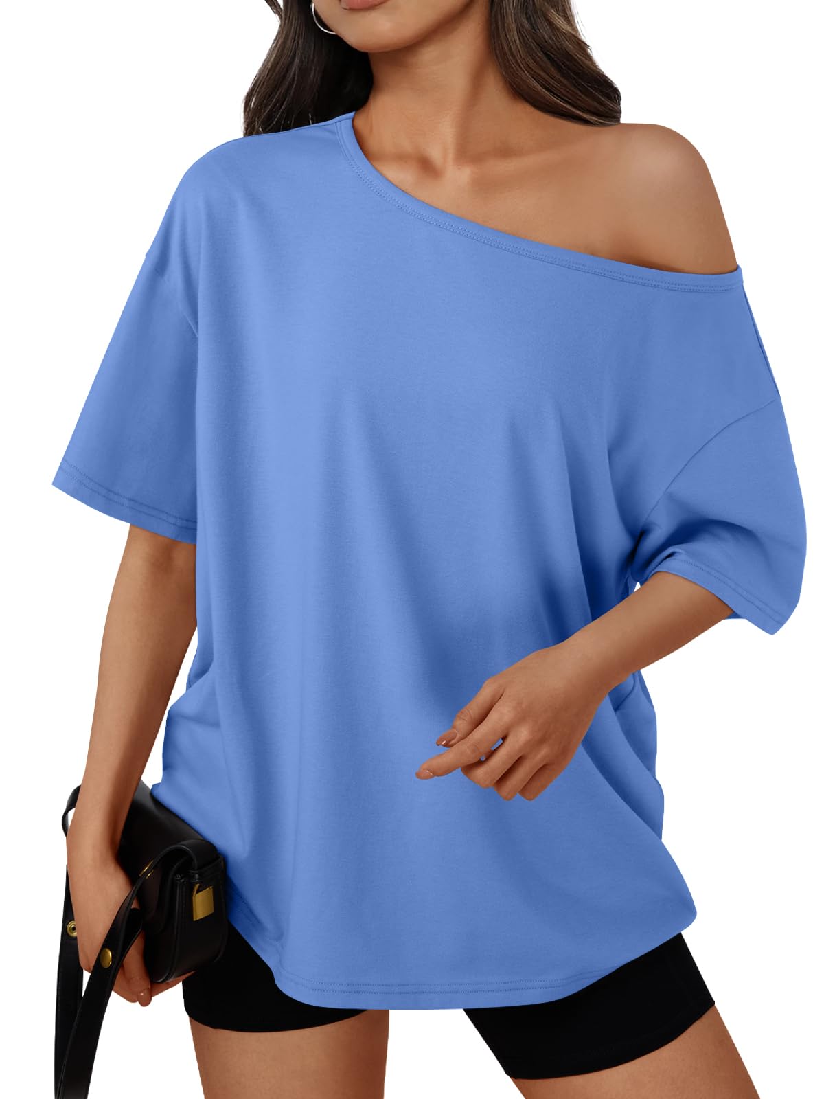 Trendy Queen Womens Off the Shoulder Tops Oversized Summer Spring T-Shirts 2026