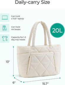 BAGSMART Tote Bag for Women, Puffer Tote Bag with Zipper, Large Quilted Shoulder Bag with Compartments for Travel, Work, Gym
