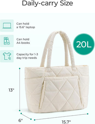 BAGSMART Tote Bag for Women, Puffer Tote Bag with Zipper, Large Quilted Shoulder Bag with Compartments for Travel, Work, Gym