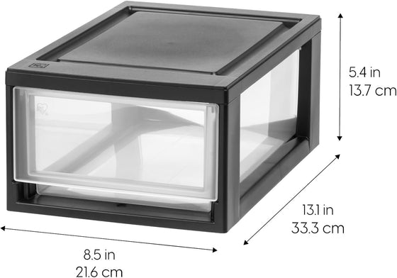 IRIS USA 6 Qt. Plastic Drawer Storage Organizer Stacking Drawers, 2-Pack, Stackable Unit with Sliding Drawer for Bedroom Kitchen Under Sink Pantry Craft Room Bathroom Dorm Office, Black - hover image