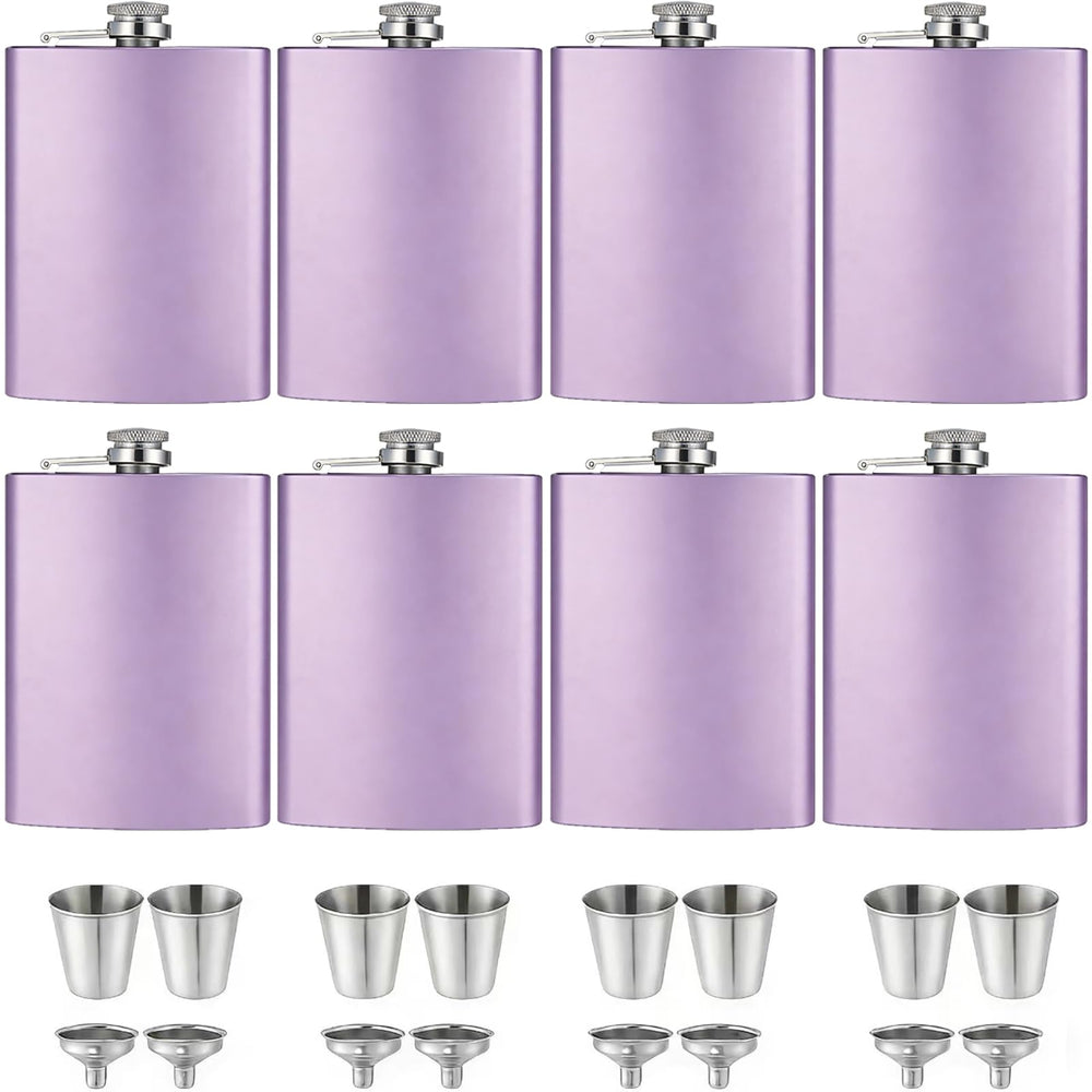 ROMORC 2 Pack Hip Flasks for Liquor Matte Black 8 Oz Stainless Steel Leak-proof Thin Flasks with 2pcs Funnels and Cups for Wedding Party, Groomsman, Bridesmaid, Gift (Black)