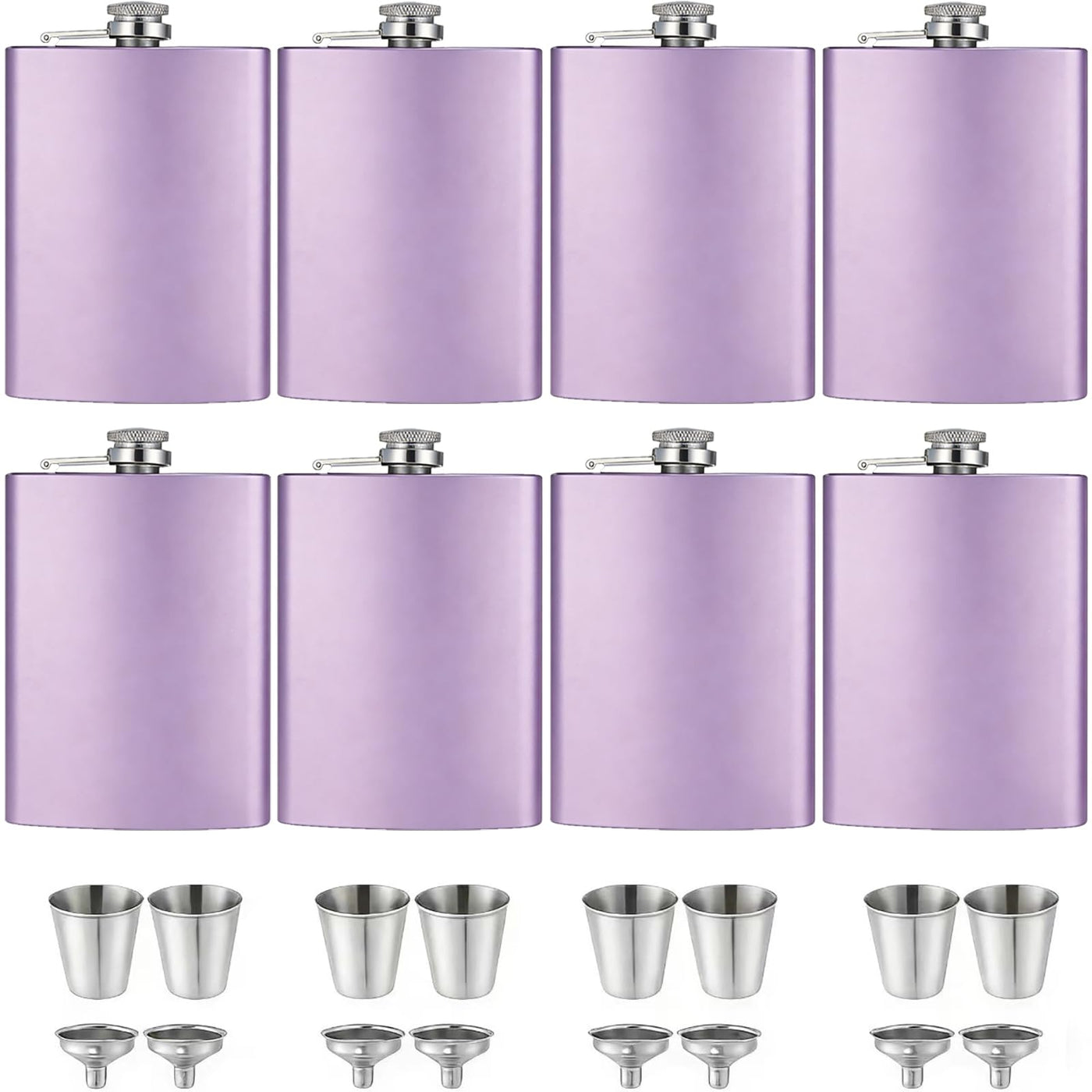 ROMORC 2 Pack Hip Flasks for Liquor Matte Black 8 Oz Stainless Steel Leak-proof Thin Flasks with 2pcs Funnels and Cups for Wedding Party, Groomsman, Bridesmaid, Gift (Black)