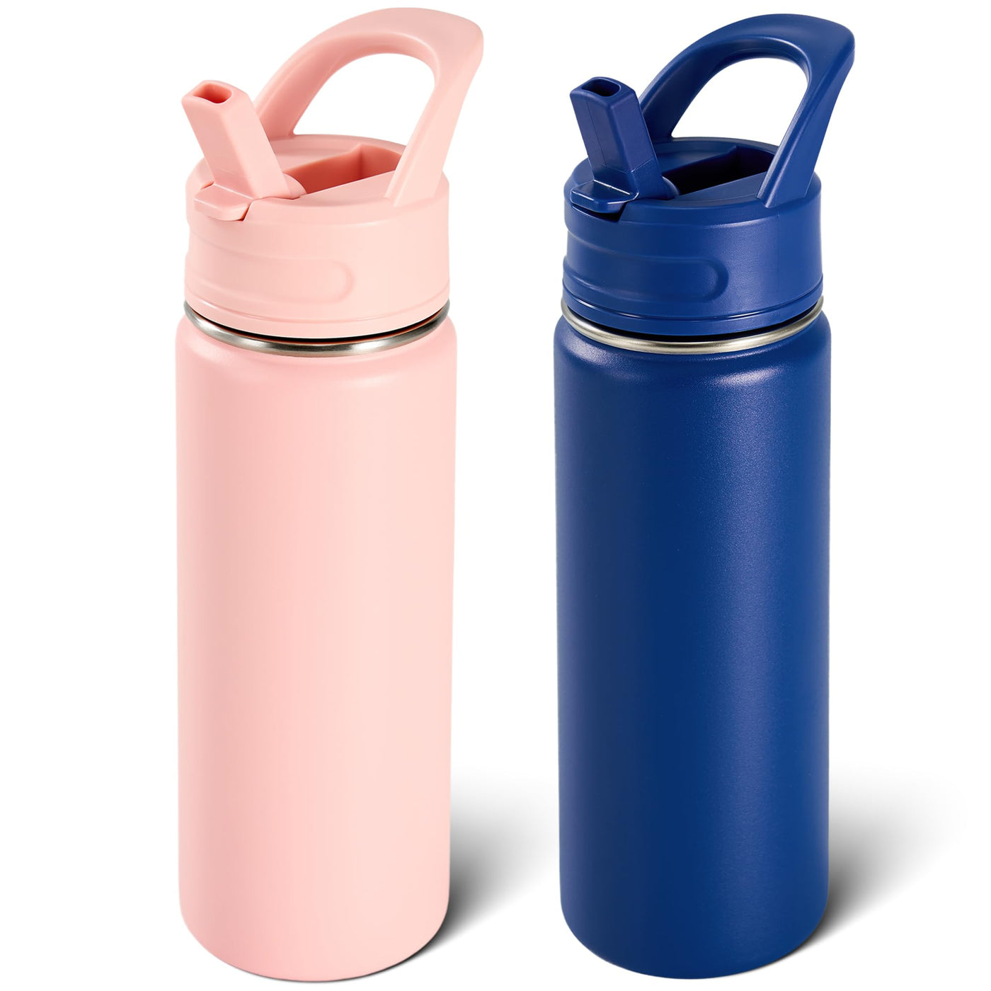 Fijinhom 18oz Insulated Stainless Steel Water Bottle with Straws, Double Wall Vacuum Insulated Bottles, Metal Thermo for Travel, Sports, Leak-Proof, BPA Free, Women & Men, Black