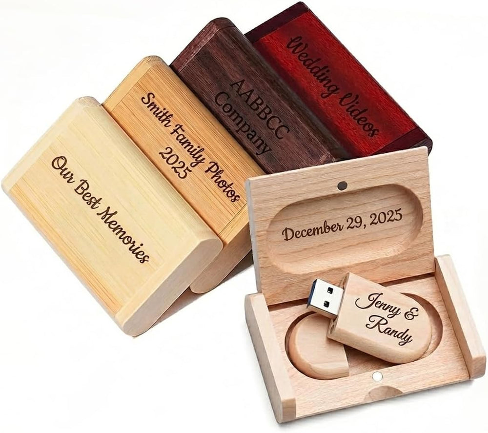Personalized Wooden USB Drive Custom Cute Flash Gift for Graduation Wedding | Engraved Flash Drive, Custom Bamboo Pendrive, 64GB, 128GB, Family Memories