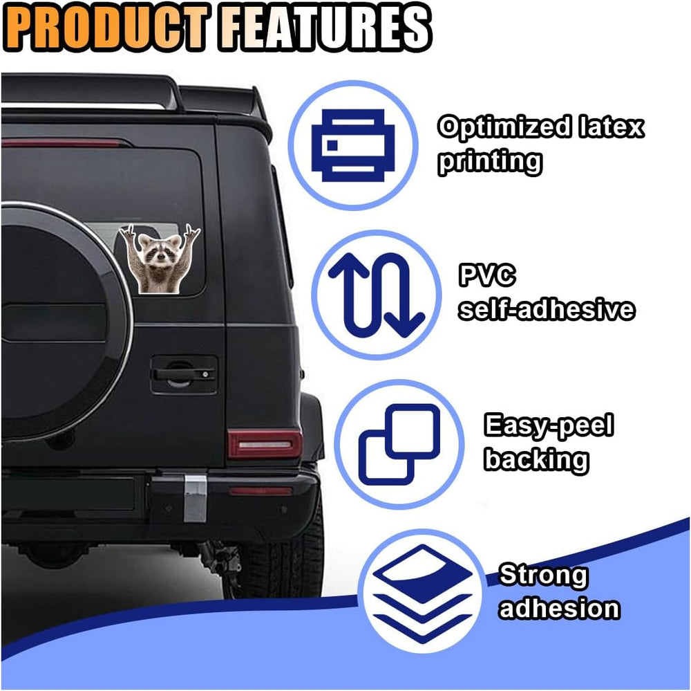 Funny Rocking Raccoon Sticker Decal - Cute Car Window Decal Waterproof Vinyl Sticker, 5.11×4.42 Inch Raccoon Pattern Car Laptop Wall Window Bumper Sticker (1PC)