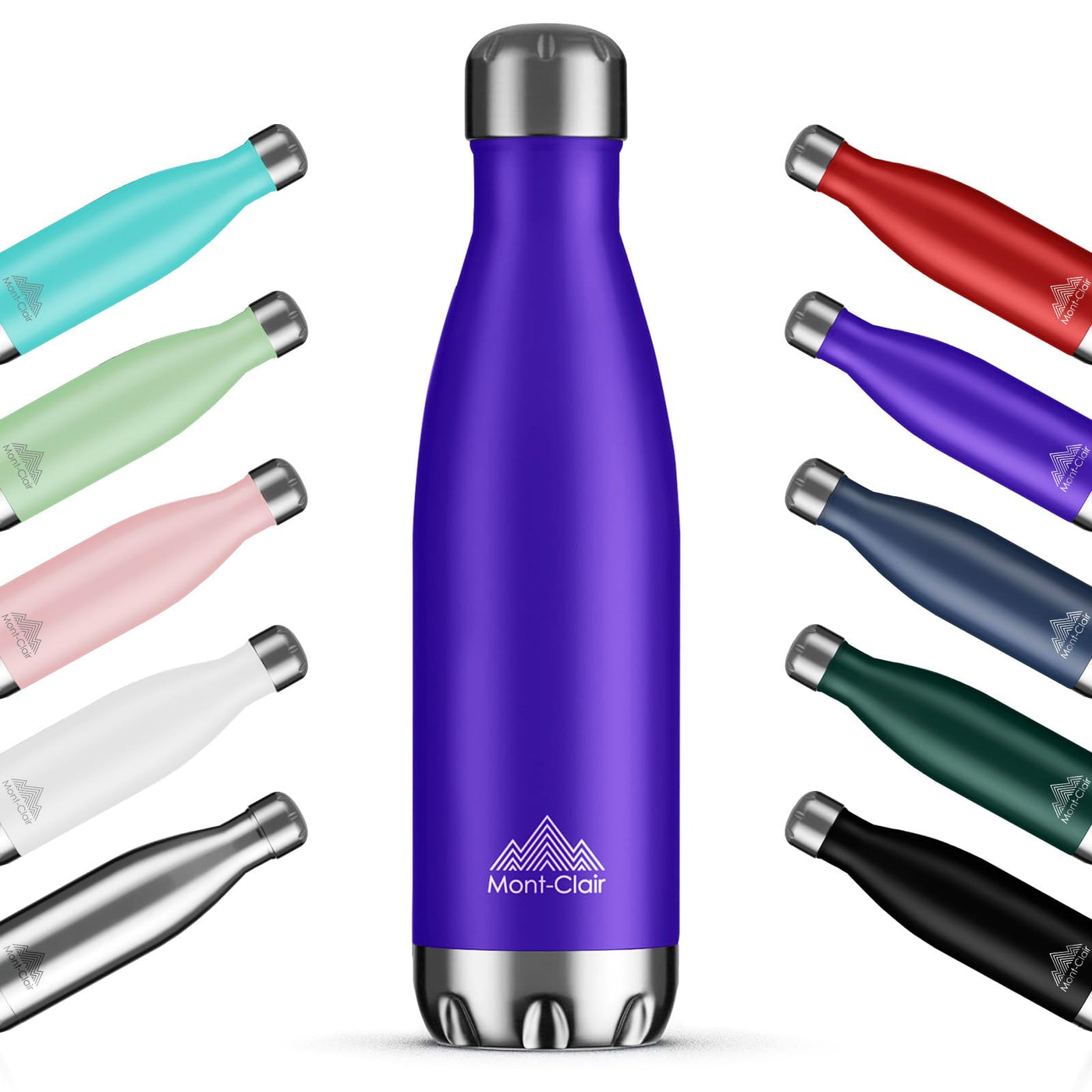 Mont-Clair H2O Stainless Steel Water Bottle, Vacuum insulated - BPA Free, 12h Hot & 24h Cold Drinks, Metal Water Bottle 17oz Leakproof, Ideal for Adult, Kids, Running - Black