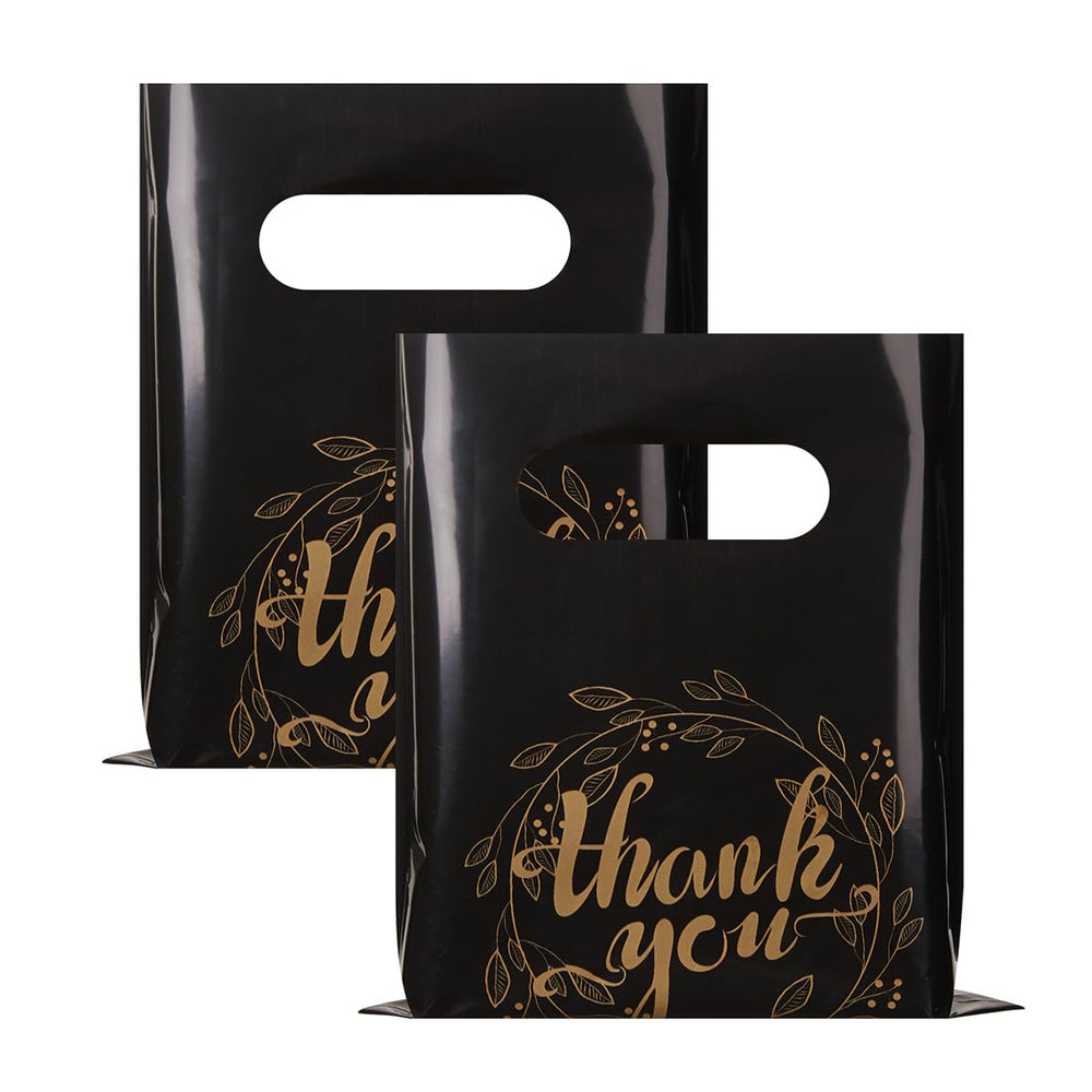 Wishop 100 Pieces Pink Thank You Merchandise Bags Party Gift Bags Candy Bags for Boutique, Retail, Gift Bags, Clothes, Party Favors (Pink/Gold, 6.3x7.9 Inches)