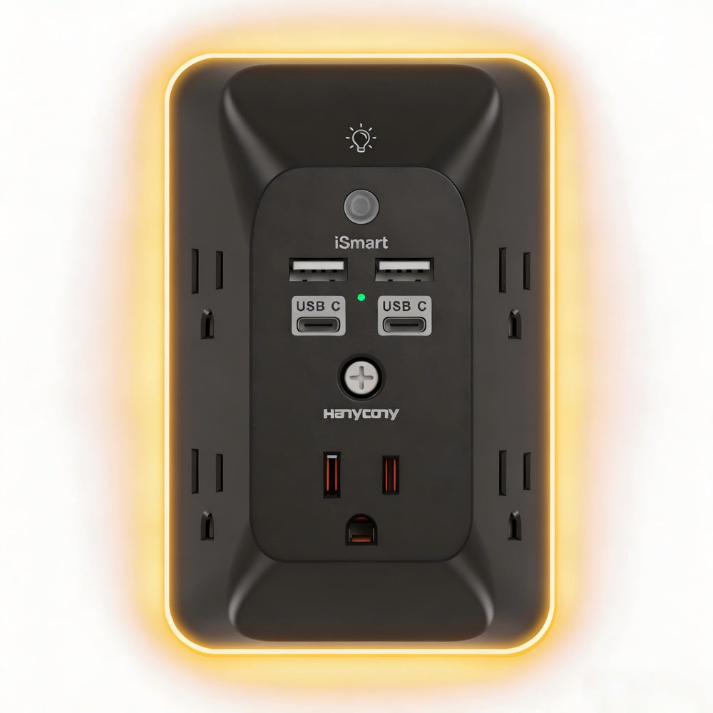 Outlet Extender with Night Light, HANYCONY Multi Plug Outlet, USB Wall Charger Surge Protector 4 USB Ports(1 USB C), Power Strip Electrical Outlet Splitter Expander for Home Office Dorm Room, ETL