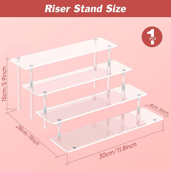 4 Tier Acrylic Display Risers, Clear Perfume Organizer Stand, Large Cupcake Stand Holder, Dessert Display for Party, Display Shelf for Figure and Collection, Riser Stand for Decoration and Organizer - hover image