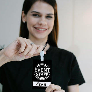 25 PVC Event Staff Lanyards,Staff Pass,PVC Cards Black Lanyard and writable Staff Cards with Club Event,Party Event,Organizer Conference,Concert,Office Supplies