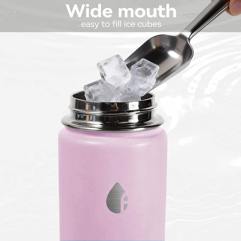ThermoProof Double-Walled Vacuum Insulated Stainless Steel Water Bottle - Wide Mouth Canteen, Straw Lids, Dishwasher Safe, Reusable, Leakproof, Hot & Cold for Men, Women - 24oz (pink)