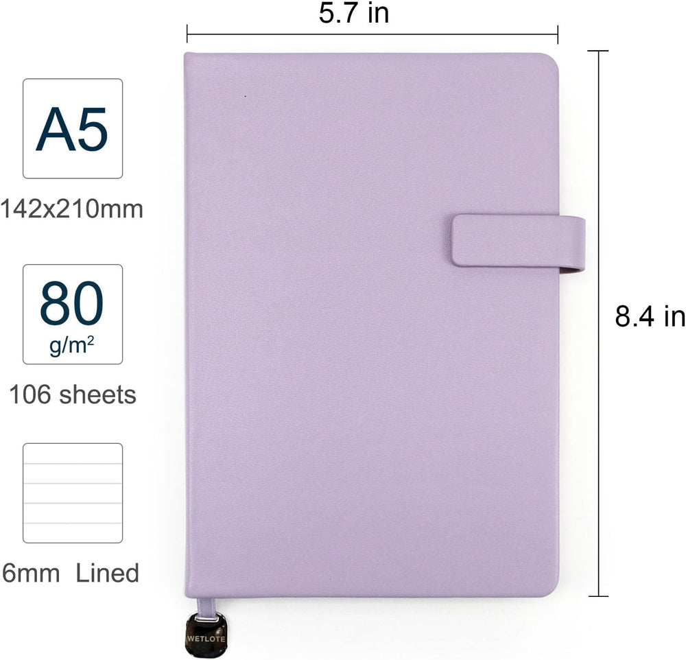 A5 Hard Cover Lined Notebook, Pen Holder & Gold Edges, 180° Lay Flat Journal, Large 5.7 x 8.4 in, Bookmark & Gift Box, Business Notebook for Work, Study, Travel(Light Purple)