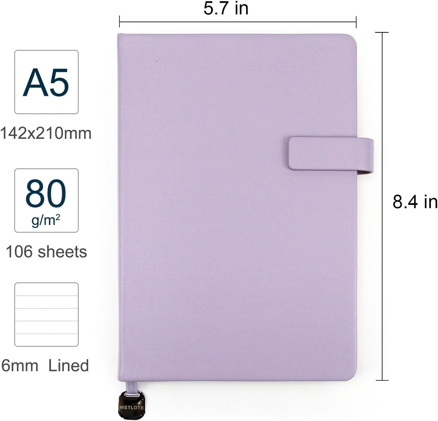 A5 Hard Cover Lined Notebook, Pen Holder & Gold Edges, 180° Lay Flat Journal, Large 5.7 x 8.4 in, Bookmark & Gift Box, Business Notebook for Work, Study, Travel(Light Purple)