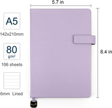 A5 Hard Cover Lined Notebook, Pen Holder & Gold Edges, 180° Lay Flat Journal, Large 5.7 x 8.4 in, Bookmark & Gift Box, Business Notebook for Work, Study, Travel(Light Purple)