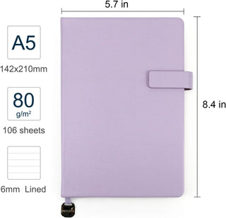 A5 Hard Cover Lined Notebook, Pen Holder & Gold Edges, 180° Lay Flat Journal, Large 5.7 x 8.4 in, Bookmark & Gift Box, Business Notebook for Work, Study, Travel(Light Purple)