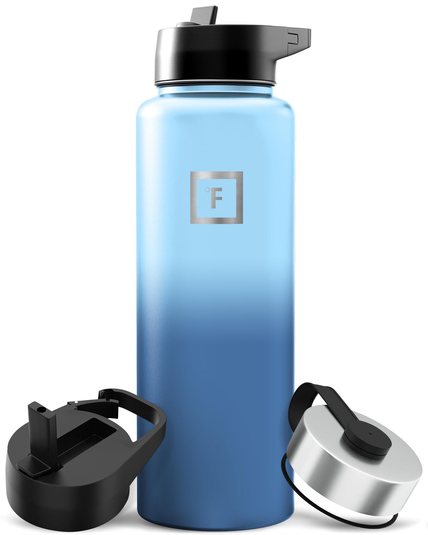 IRON °FLASK Camping & Hiking Hydration Flask with Straw, Wide Mouth Insulated Stainless Steel Sports Water Bottle - 40 oz Midnight Black