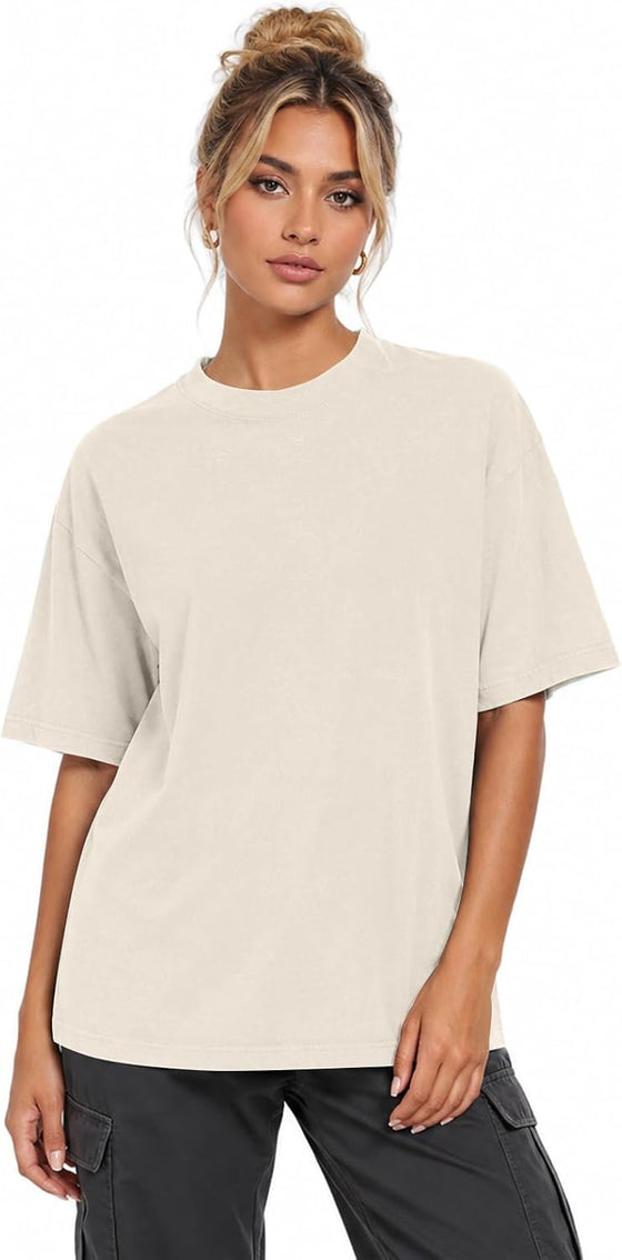 Womens Washed Vintage Oversized T-Shirt Baggy Workout Tops Short Sleeve Cotton Tshirts Streetwear Boyfriend Tee - hover image