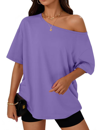 Trendy Queen Womens Off the Shoulder Tops Oversized Summer Spring T-Shirts 2026