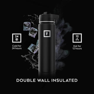 IRON °FLASK Camping & Hiking Hydration Flask with Straw, Wide Mouth Insulated Stainless Steel Sports Water Bottle - 40 oz Midnight Black
