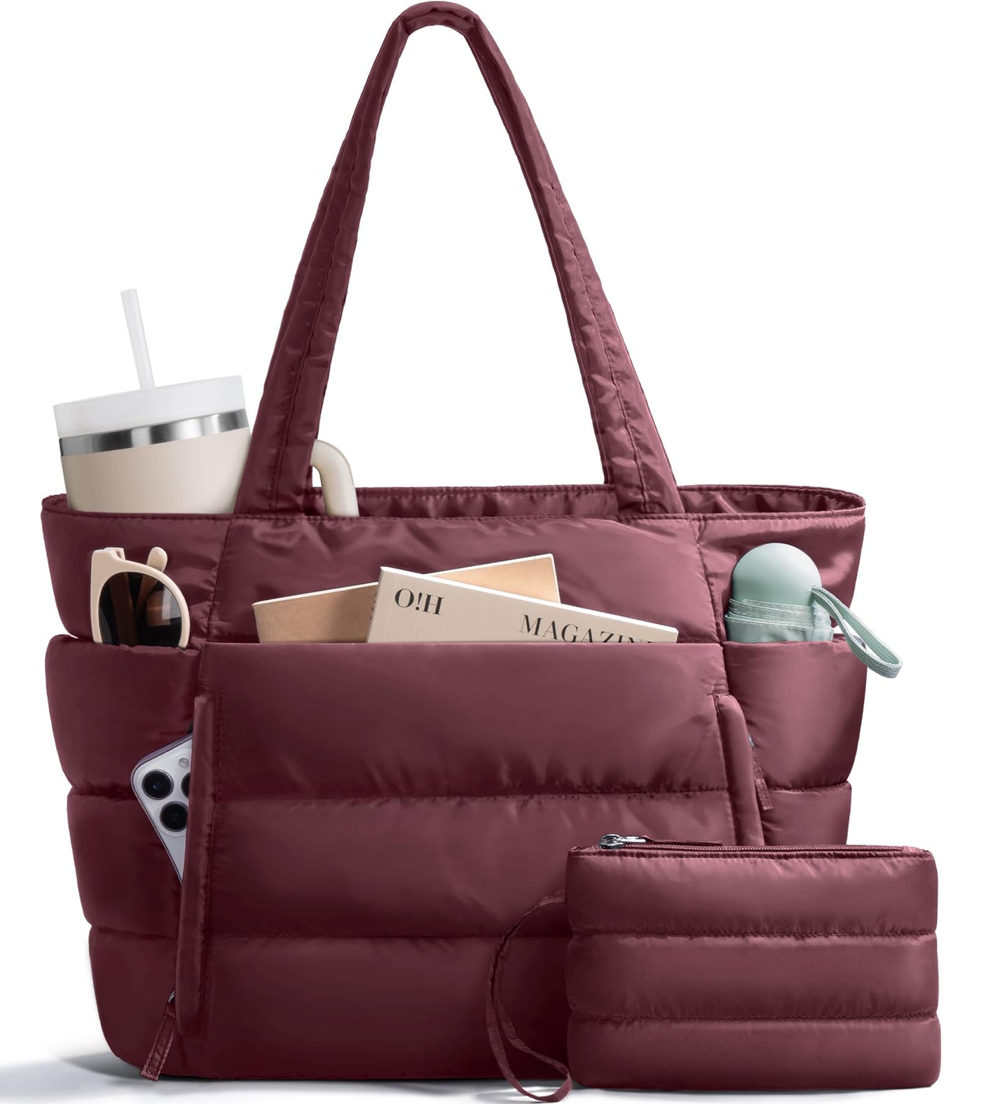 Bagstellar Puffer Tote Bag for Women, Lightweight Puffy Work Handbag Teacher Nurse Quilted Shoulder Bag for School Travel Gym | Cloud Bag w/ Zipper