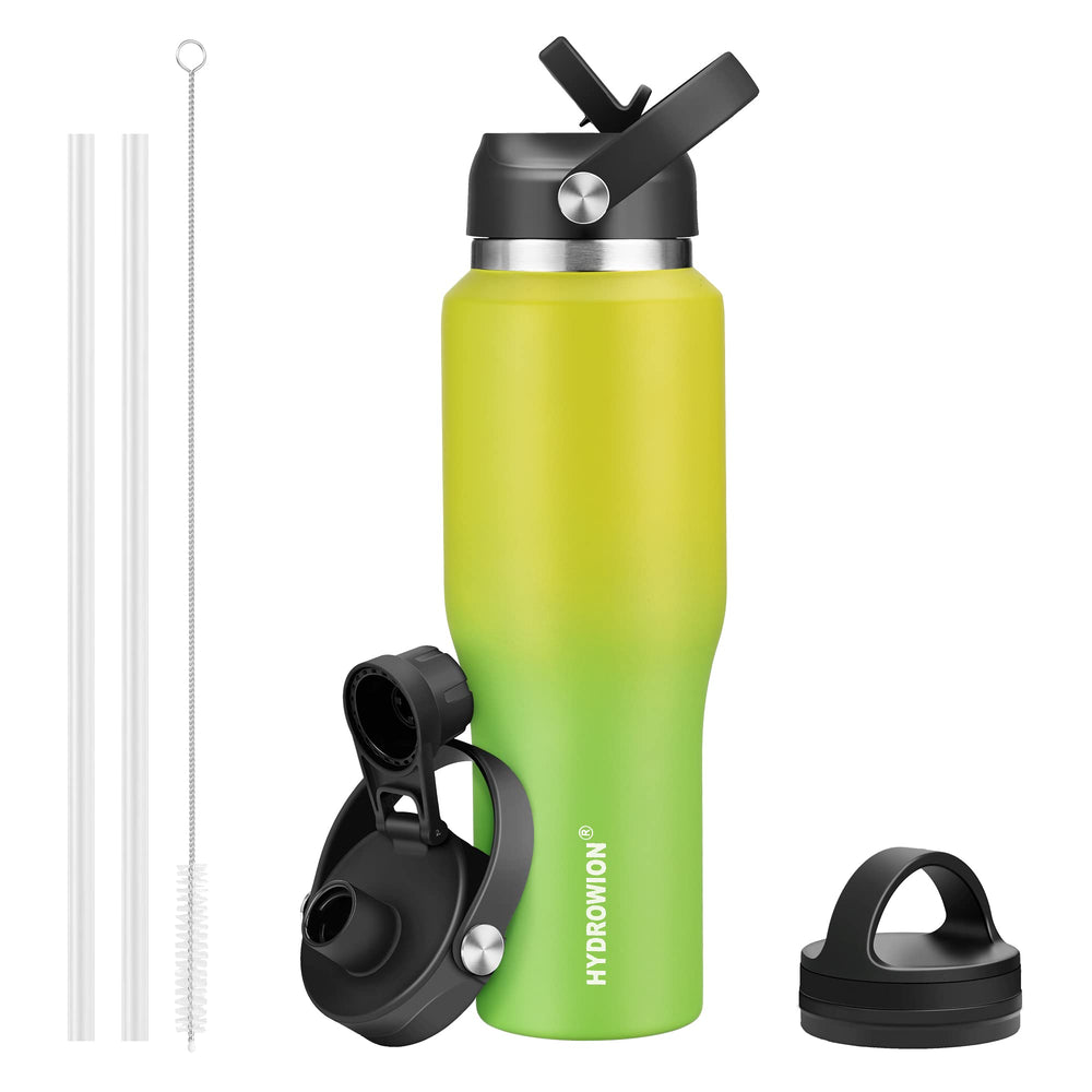 HYDROWION 32oz Stainless Steel Water Bottle(Cold for 48 Hrs, Hot for 24 Hrs), Double Wall Vacuum Insulated Water Flask with Straw Lid, Spout Lid and Flex Cap, Fit in Any Car Cup Holder, Cobalt