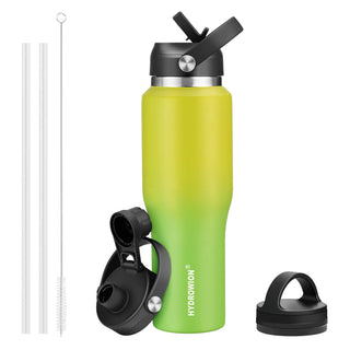 HYDROWION 32oz Stainless Steel Water Bottle(Cold for 48 Hrs, Hot for 24 Hrs), Double Wall Vacuum Insulated Water Flask with Straw Lid, Spout Lid and Flex Cap, Fit in Any Car Cup Holder, Cobalt