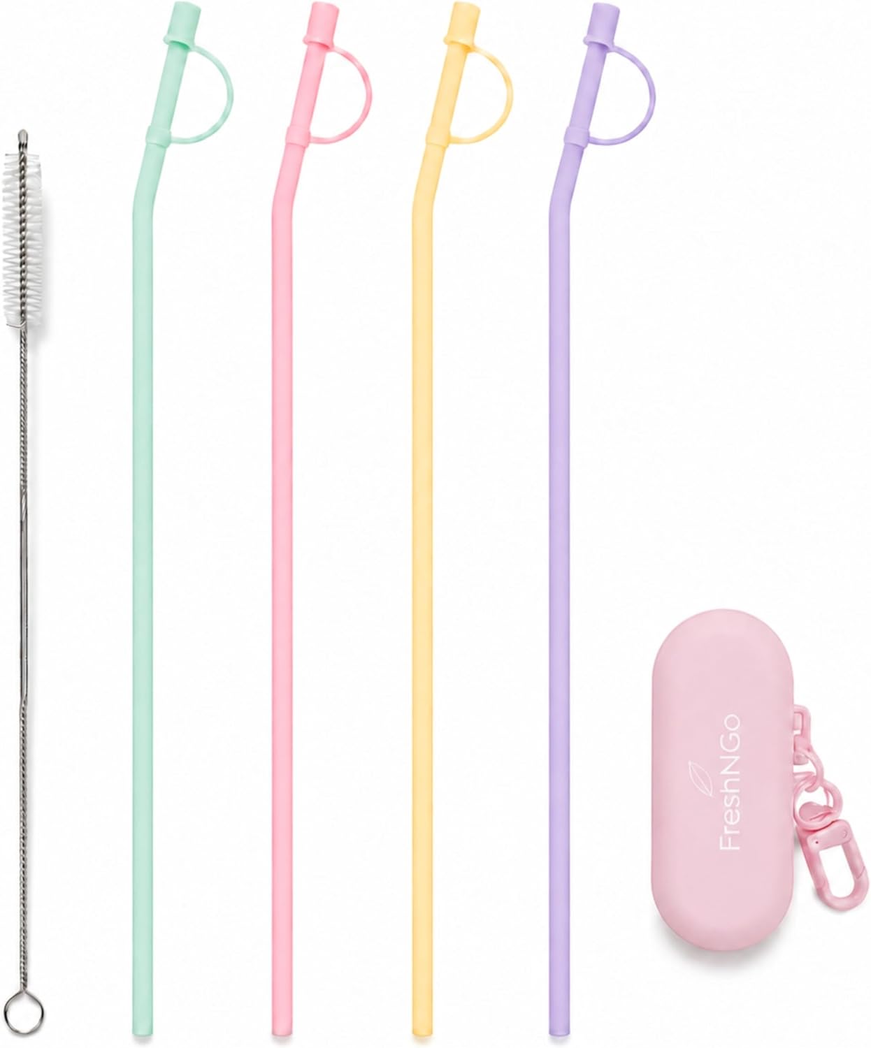 11.6‘’ Long Silicone Straws, 10PCS Reusable Travel Set with Caps and Case, 4 Bent Straws for Tumblers, Water Bottles, Travel Mugs, Hot and Iced Drinks