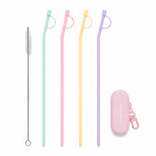 11.6‘’ Long Silicone Straws, 10PCS Reusable Travel Set with Caps and Case, 4 Bent Straws for Tumblers, Water Bottles, Travel Mugs, Hot and Iced Drinks