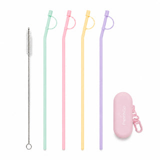 11.6‘’ Long Silicone Straws, 10PCS Reusable Travel Set with Caps and Case, 4 Bent Straws for Tumblers, Water Bottles, Travel Mugs, Hot and Iced Drinks