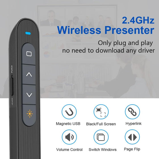 Presentation Clicker for PowerPoint, RF Wireless Presenter Remote with Hyperlink & Volume Control, USB PPT Clicker Slide Advancer for Laptop Computer Mac - hover image