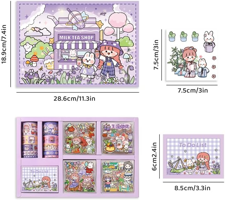 Girls DIY Diary 185 Pcs Diary Set,Toys for Ages 8-13,DIY Stationery Set, Thin Stickers and Little Daily Supplies Birthday Gifts for Girls Fun, Cute Art & Crafts Scrapbook Kits,Purple