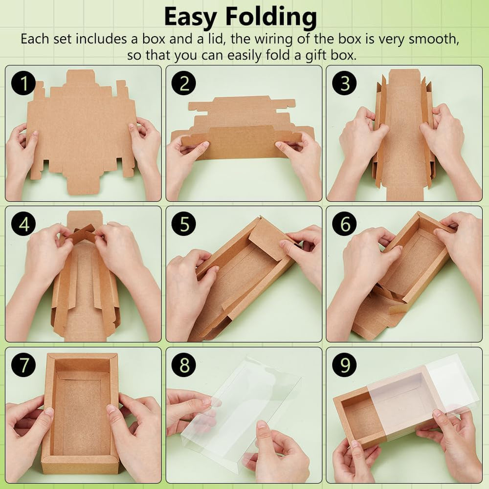 BENECREAT 30 Set Brown Kraft Drawer Gift Box, Paper Storage Organizers with Translucent Plastic Sliding Lid for Wedding Favors, DIY Crafts, Small Item Display, 7.17x5.12x1.8inch