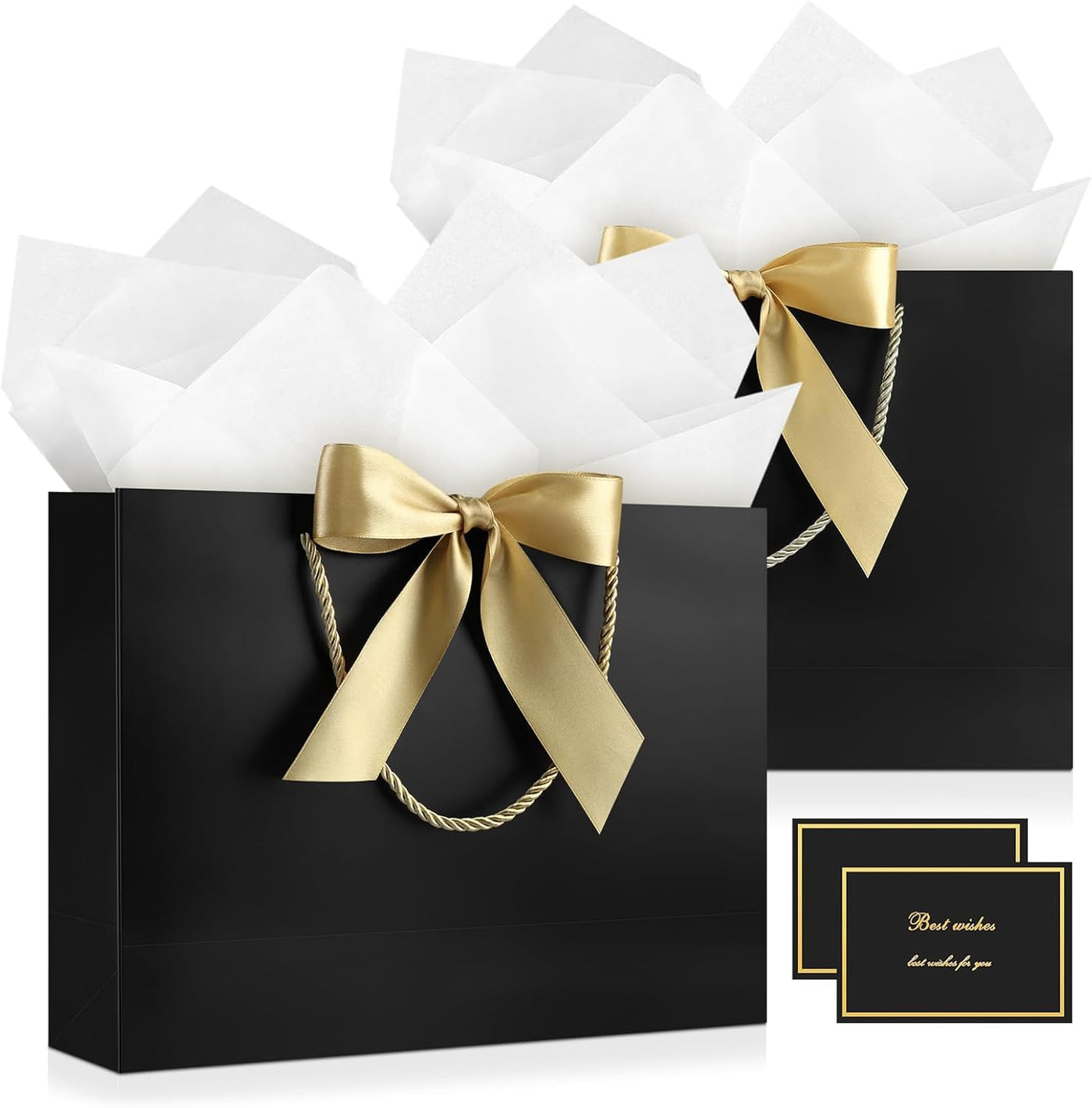 JMANNI Gift Bags with Handles, 13” Medium Gift Bag for Presents, 1 Pcs Bags with 2 Tissue Paper and 1 Cards for Graduation Baby Shower Wedding Fathers Day Mother's Day Birthday Party（champagne gold）