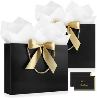 JMANNI Gift Bags with Handles, 13” Medium Gift Bag for Presents, 1 Pcs Bags with 2 Tissue Paper and 1 Cards for Graduation Baby Shower Wedding Fathers Day Mother's Day Birthday Party（champagne gold）
