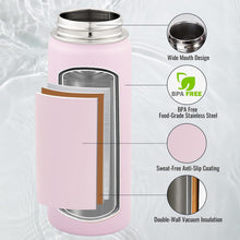 Fijinhom 18 oz Insulated Water Bottle with Handle, 304 Stainless Steel Water Bottles with Wide Mouth, Double Wall Vacuum Sports Water Bottle, BPA Free, Keep Cold and Hot, Pink