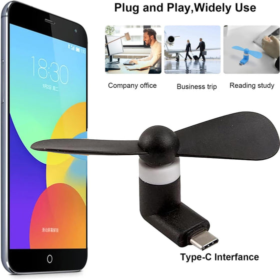 Sokelinn-six Type C Phone Fan, Mini USB C Cooling Hand Fans Portable Summer Cooler for ipad Type C Plug Devices-2 Pieces (Black) - hover image