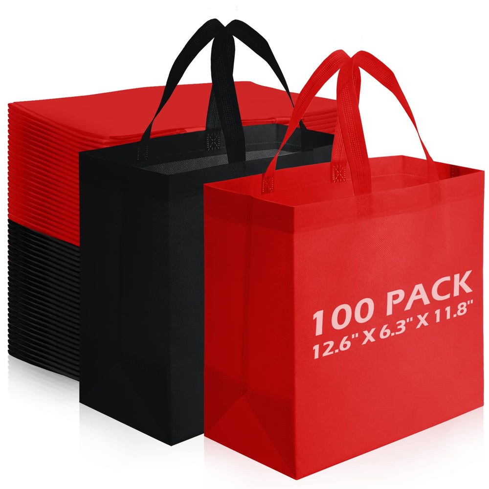 Reginary 100 PCS Reusable Totes Bags - Non Woven Grocery Handle Bags for Shop Events & Retail Store(Rose Pink)