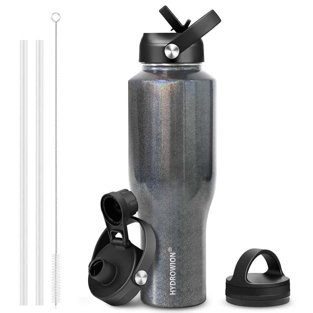 HYDROWION 32oz Stainless Steel Water Bottle(Cold for 48 Hrs, Hot for 24 Hrs), Double Wall Vacuum Insulated Water Flask with Straw Lid, Spout Lid and Flex Cap, Fit in Any Car Cup Holder, Cobalt