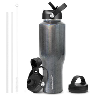 HYDROWION 32oz Stainless Steel Water Bottle(Cold for 48 Hrs, Hot for 24 Hrs), Double Wall Vacuum Insulated Water Flask with Straw Lid, Spout Lid and Flex Cap, Fit in Any Car Cup Holder, Cobalt